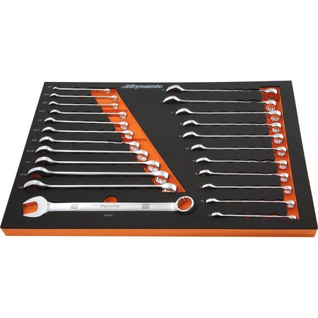 DYNAMIC Tools 24Pcs SAE & Metric Chrome Combo Wrench Set W/ Foam Tool Orgnzr D096004-FT5T